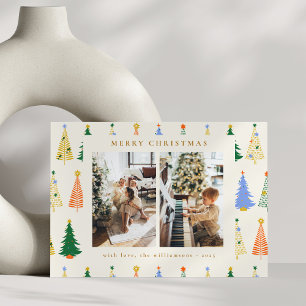 Cartes Pour Fêtes Annuelles Jolis arbres de Noël Rouge Vert Boho Trois Photo