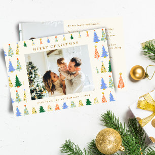 Cartes Pour Fêtes Annuelles Jolis arbres de Noël verts boho deux messages phot