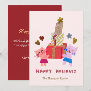 Cartes Pour Fêtes Annuelles jolis chats avec boîtes-cadeaux roses
