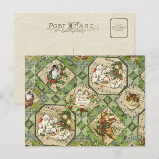 Cartes Pour Fêtes Annuelles Jolis chats de Noël victoriens vintage