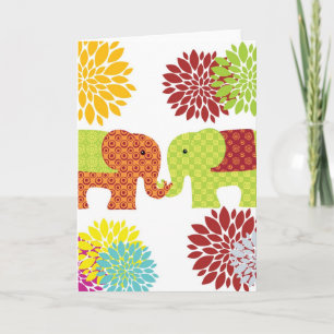 Cartes Pour Fêtes Annuelles Jolis éléphants dans l'amour tenant des fleurs de