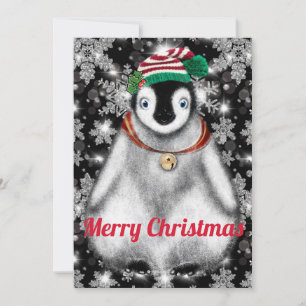Cartes Pour Fêtes Annuelles Jolis flocons de neige scintillants de pingouin de