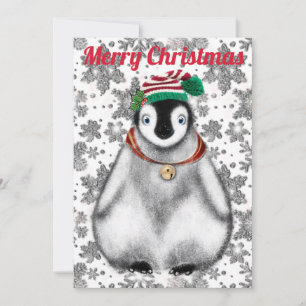 Cartes Pour Fêtes Annuelles Jolis flocons de neige scintillants de pingouin de