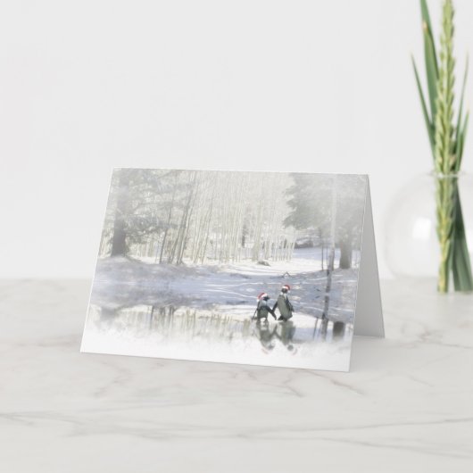 Cartes Pour Fêtes Annuelles Jolis manchots patinant pour les fêtes de Noël (Devant)