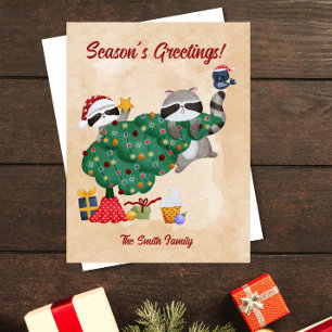 Cartes Pour Fêtes Annuelles Jolis ratons laveurs aquarelle Noël