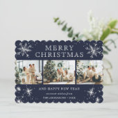 Cartes Pour Fêtes Annuelles Jolly Blue Silver Sparkly Snowflake Photo Collage (Debout devant)