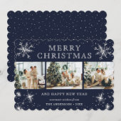 Cartes Pour Fêtes Annuelles Jolly Blue Silver Sparkly Snowflake Photo Collage (Devant / Derrière)