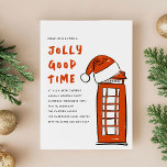 Cartes Pour Fêtes Annuelles Jolly Good Time Londres Boîte téléphonique rouge S<br><div class="desc">Des invités Invitations viennent passer un bon moment à Noël. Invitations fantastiques de fêtes de fin d'année avec une illustration de la boîte téléphonique de Londres surmontée d'un chapeau de Père Noël. Art original et design par Annie Montgomery Design.</div>