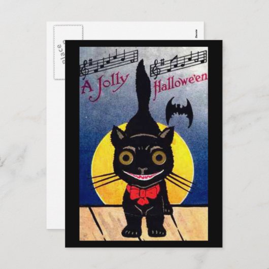 Cartes Pour Fêtes Annuelles Jolly Halloween Chat et chauve-souris (Devant / Derrière)