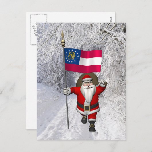 Cartes Pour Fêtes Annuelles Jolly Père Noël Avec L'Ensigne De Géorgie (Devant / Derrière)