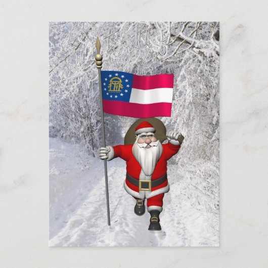 Cartes Pour Fêtes Annuelles Jolly Père Noël Avec L'Ensigne De Géorgie (Devant)