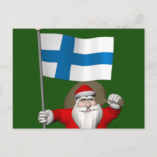 Cartes Pour Fêtes Annuelles Jolly Santa Claus Avec Drapeau De Finlande (Devant)
