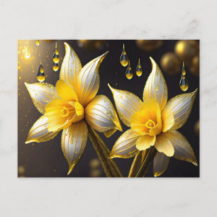 Cartes Pour Fêtes Annuelles Jonquilles élégantes avec accents dorés, Pâques 