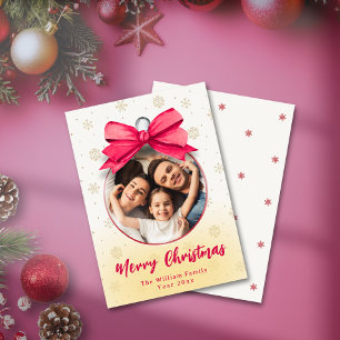 Cartes Pour Fêtes Annuelles Jote Red Bow Photo Ornement Noël Nom de famille
