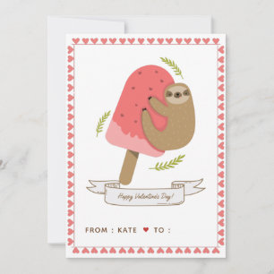 Cartes Pour Fêtes Annuelles Jote Sloth Enfants École Ami Saint Valentin Pink