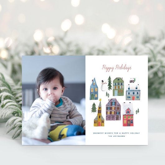 Cartes Pour Fêtes Annuelles Jote Winter House Village Scène Photo Noël