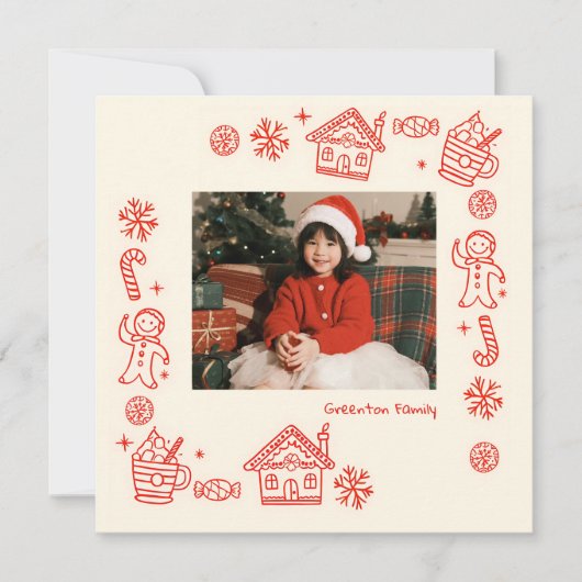 Cartes Pour Fêtes Annuelles Jouer Main tiré Rouge Doddle Whimsical Noël (Devant)