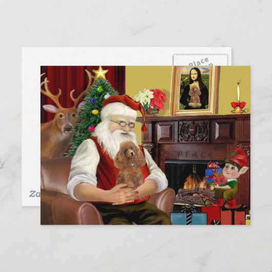 Cartes Pour Fêtes Annuelles Jouet d'abricot de père Noël/Min. Caniche (Devant / Derrière)