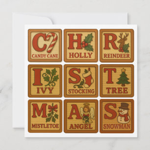 Cartes Pour Fêtes Annuelles Jouet de Noël Blocs en bois