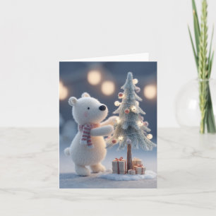 Cartes Pour Fêtes Annuelles Jouet Ours Polaire Décorant un Arbre de Noël