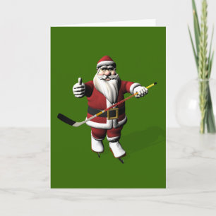 Cartes Pour Fêtes Annuelles Joueur de hockey sur glace du Père Noël