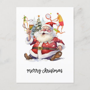 Cartes Pour Fêtes Annuelles Joueur de tennis derrière le Père Noël