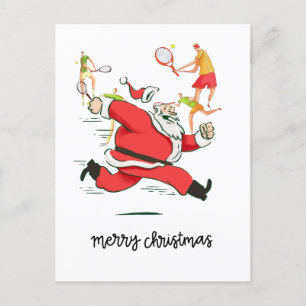 Cartes Pour Fêtes Annuelles Joueur de tennis derrière le Père Noël