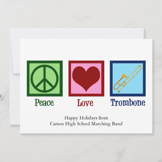 Cartes Pour Fêtes Annuelles Joueur de trombone Paix Amour Personnalisé Mignon (Devant)