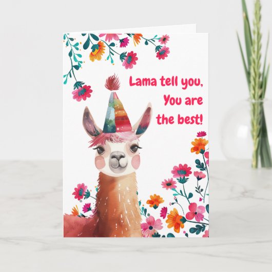 Cartes Pour Fêtes Annuelles Jour d'amitié Cute Lama aux fleurs roses (Devant)