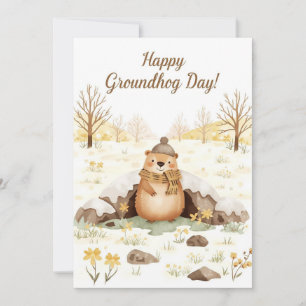 Cartes Pour Fêtes Annuelles Jour de la marmotte aquarelle