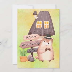 Cartes Pour Fêtes Annuelles Jour de la marmotte aquarelle
