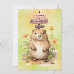 Cartes Pour Fêtes Annuelles Jour de la marmotte aquarelle