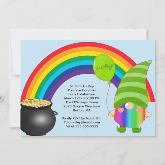 Cartes Pour Fêtes Annuelles Jour de la Saint Patrick Rainbow Gnomies Invitatio (Devant)