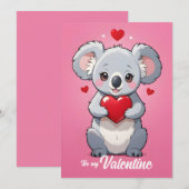 Cartes Pour Fêtes Annuelles Jour de la Saint-Valentin amour rose koala mignon (Devant / Derrière)