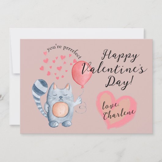 Cartes Pour Fêtes Annuelles Jour de la Saint-Valentin Chat Mignon et Ballon (Devant)