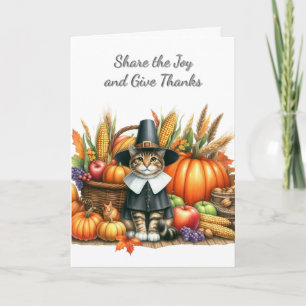 Cartes Pour Fêtes Annuelles Jour de l'Action de grâce Pèlerin Chat Fête