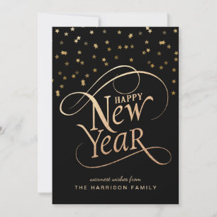 Cartes Pour Fêtes Annuelles Jour de l'année Élégant Script Black Gold