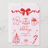 Cartes Pour Fêtes Annuelles Jour de Noël rose rouge Doodle (Devant)