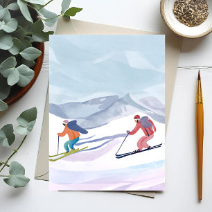 Cartes Pour Fêtes Annuelles Jour de ski   Montagne d'hiver à l'aquarelle