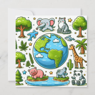 Cartes Pour Fêtes Annuelles Jour des terres heureux - Planète d'eau d'arbre ve