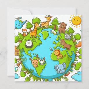 Cartes Pour Fêtes Annuelles Jour des terres heureux - Planète d'eau d'arbre ve