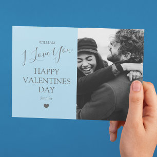 Cartes Pour Fêtes Annuelles Jour des Valentines de Photo Gris Et Bleu Modernes