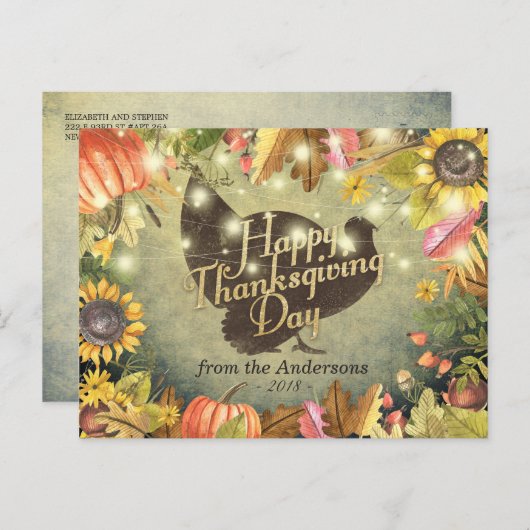 Cartes Pour Fêtes Annuelles Jour du bon thanksgiving Turquie Citrouilles autom (Devant / Derrière)