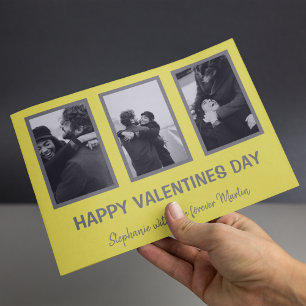 Cartes Pour Fêtes Annuelles Jour Minimal Des Valentines De Photo Gris Et Jaune