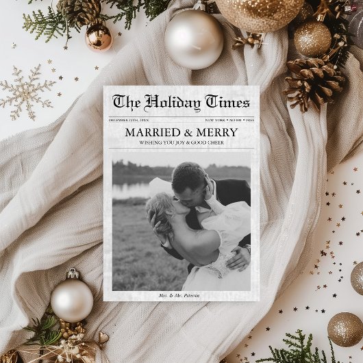 Cartes Pour Fêtes Annuelles Journal Noël Joyeux et marié photo mariée