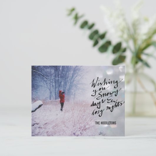 Cartes Pour Fêtes Annuelles Jours enneigés Nuits confortables Écriture Bokeh P (Debout devant)