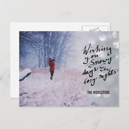 Cartes Pour Fêtes Annuelles Jours enneigés Nuits confortables Écriture Bokeh P (Devant / Derrière)