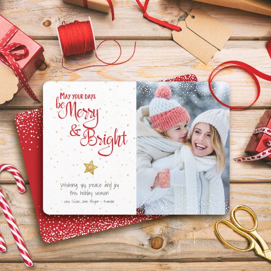 Cartes Pour Fêtes Annuelles Jours Photo Soyez Merry Bright Gold Star Rustique