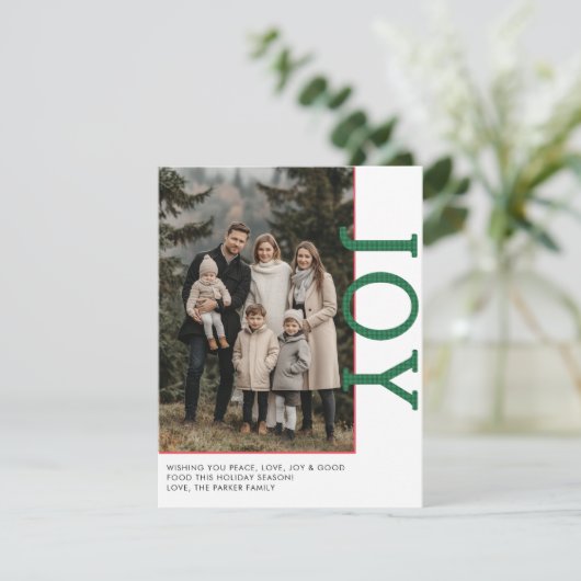 Cartes Pour Fêtes Annuelles JOY ! 1 Photo, Blanc, Rouge, Vert, Classique (Debout devant)
