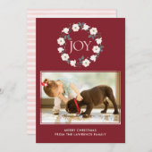 Cartes Pour Fêtes Annuelles Joy Blush Bourgogne Floral Wreath Christmas Photo (Devant / Derrière)